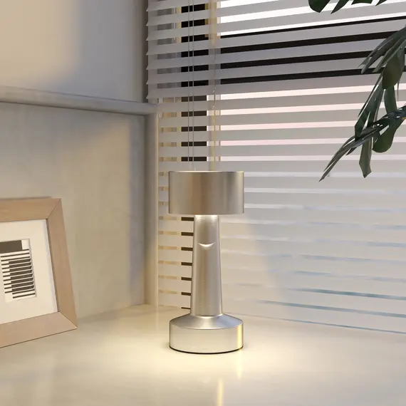 Buy Cordless Table Lamp, Touch LED Desk Lamp with Rechargeable Battery, 3 Colour, for Bedroom Living Room, Silver, 2 image