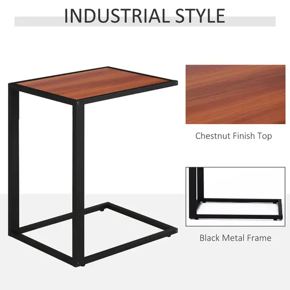 Buy C-Shaped Side Table, Sofa End Table with Metal Frame, Accent Couch Table for Living room, Bedroom, Walnut and Black, 5 image