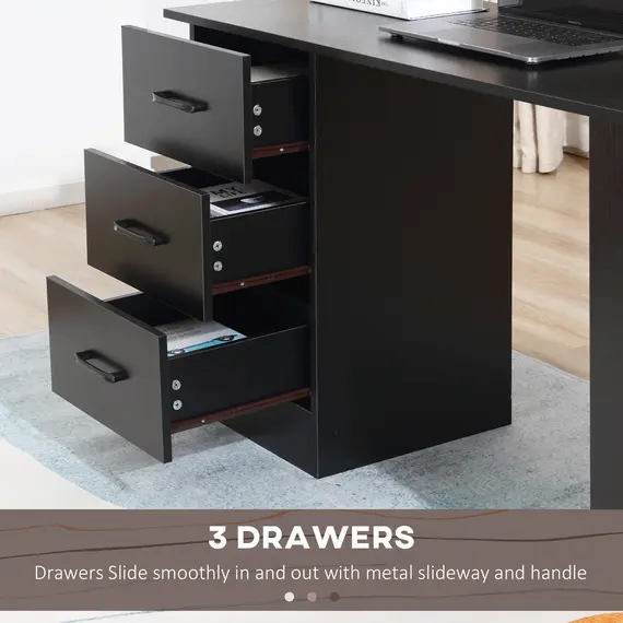 Buy Computer Desk, Writing Table, PC Workstation with 3 Storage Shelves and Drawers, Black Handle, for Home Office, Black, 5 image