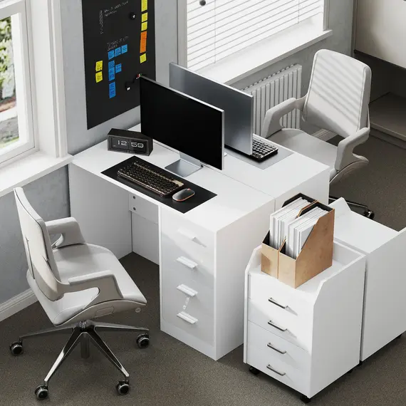 Buy Computer Desk with Drawers, Dressing Table, High Gloss Home Office Writing Workstation, White, 6 image