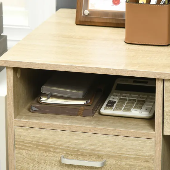 Buy Computer Desk, Home Office Desk with Lockable Drawer, Storage Shelf for Study Bedroom, 110 x 50 x 76 cm, Oak, 7 image