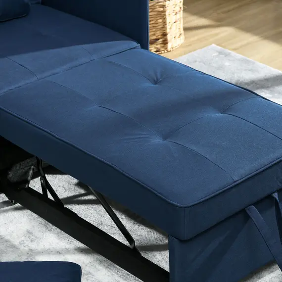 Buy Convertible Single Sofa Bed with Thick Padded Seat, 3-in-1 Multi-Functional Sleeper Chair Bed with Magazine Pocket, for Living Room, Blue, 8 image