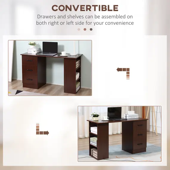 Buy Computer Desk, Writing Table, PC Workstation with 3 Storage Shelves and Drawers, Black Handle, for Home Office, Walnut Brown, Colour: Brown, 6 image