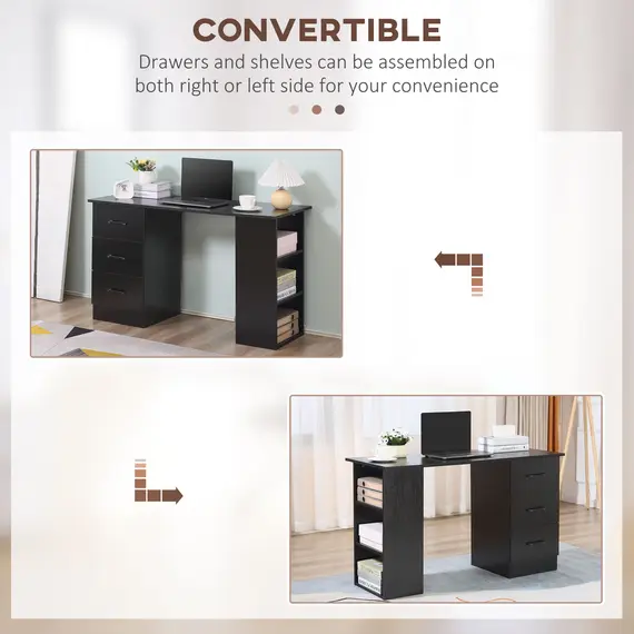 Buy Computer Desk, Writing Table, PC Workstation with 3 Storage Shelves and Drawers, Black Handle, for Home Office, Black, 6 image