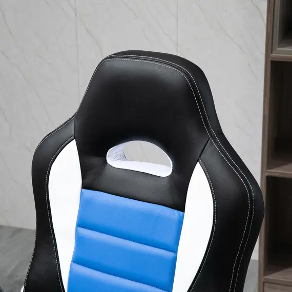 Buy Computer Gaming Chair, Office Desk Swivel Chair, PU Leather Racing Chair with 90° Flip-up Armrest, Adjustable Height and Rolling Wheels, Blue, 8 image