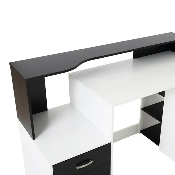 Buy Computer Desk with Drawers and Storage Shelves, Reception Desk, Study Workstation for Home Office, 137 x 55 x 92cm, Black and White, 8 image