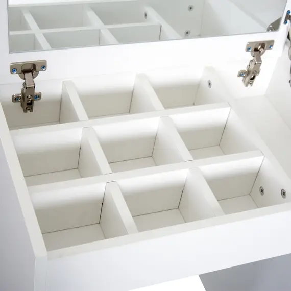 Buy Dressing Table with Mirror and Stool, Vanity Makeup Table with Flip Up Mirror, Vanity Desk with Storage Unit and Padded Seat, White, 8 image