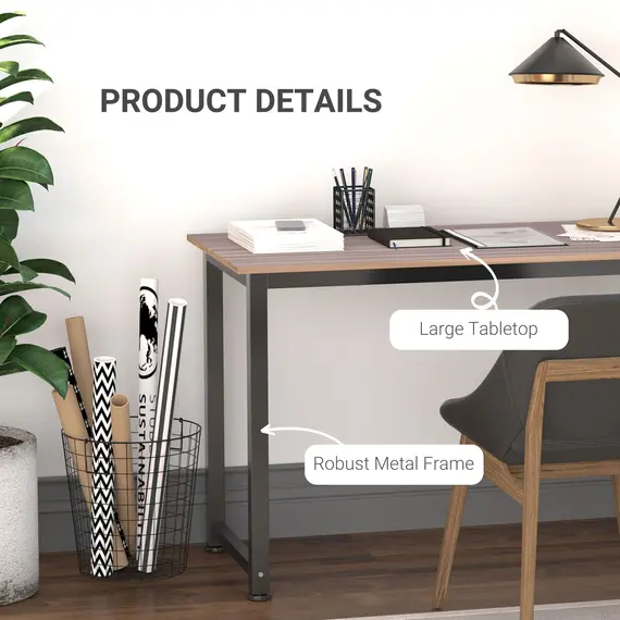 Buy Computer Desk, Writing Table, 120 x 60 x 76cm Workstation for Home Office, Study with Metal Frame, Simple Assembly, Black, 5 image