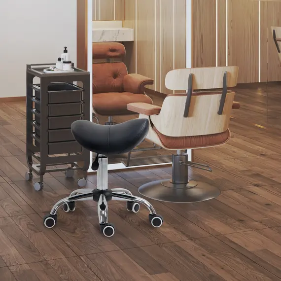 Buy Cosmetic Stool 360° Rotate Height Adjustable Salon Massage Spa Chair Hydraulic Rolling Faux Leather Saddle Stool Mobility, Black, 2 image