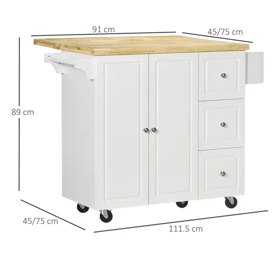 Buy Drop-Leaf Kitchen Island on Wheels Utility Storage Cart with Drawers & Cabinet for Kitchen, Dining & Living Room, 3 image