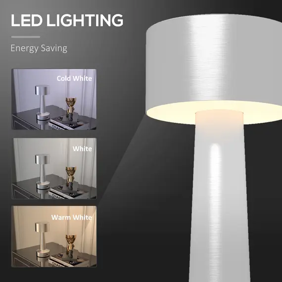 Buy Cordless Table Lamp, Touch LED Desk Lamp with Rechargeable Battery, 3 Colour, for Bedroom Living Room, Silver, 5 image