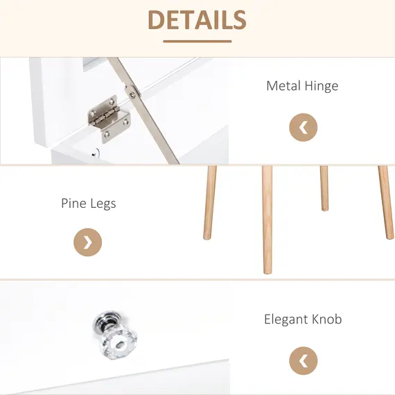 Buy Dressing Table with Flip-up Mirror, Makeup Desk with 2 Drawers, Vanity Table Writing Desk for Bedroom Living Room, White, 6 image