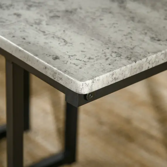 Buy Dining Table and Chairs Set for 4 People, Concrete Effect Kitchen Table and Bench Set with Steel Frame, 4 Piece Dining Room Sets, Grey, 8 image