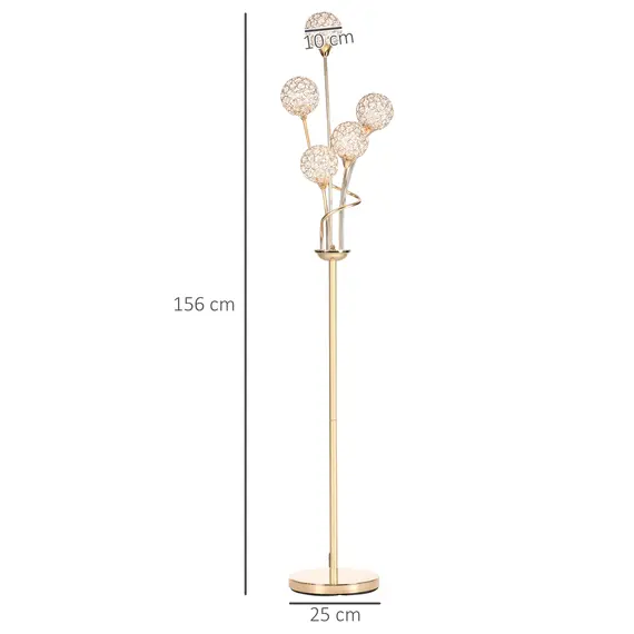 Buy Crystal Floor Lamps for Living Room Bedroom with 5 Light, Modern Upright Standing Lamp, 34x25x156cm, Gold Tone, 3 image