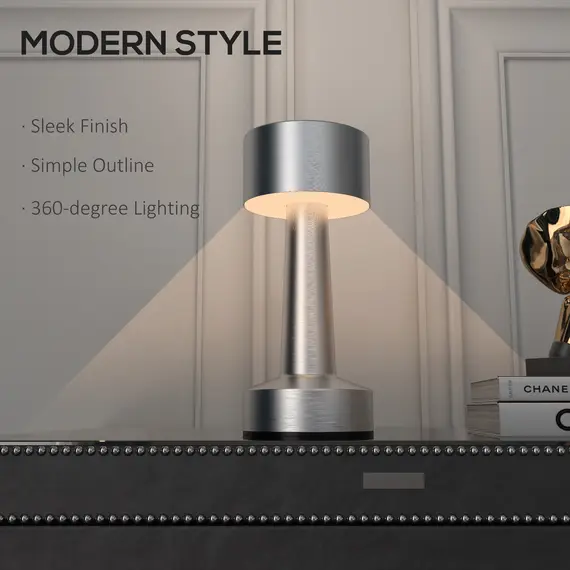 Buy Cordless Table Lamp, Touch LED Desk Lamp with Rechargeable Battery, 3 Colour, for Bedroom Living Room, Silver, 6 image