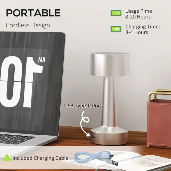 Buy Cordless Table Lamp, Touch LED Desk Lamp with Rechargeable Battery, 3 Colour, for Bedroom Living Room, Silver, 4 image