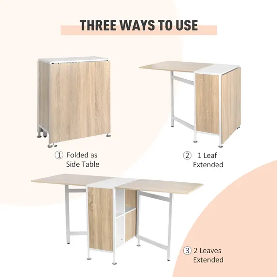 Buy Foldable Drop Leaf Dining Table Folding Workstation for Small Space with Storage Shelves Cubes Oak & White, 7 image