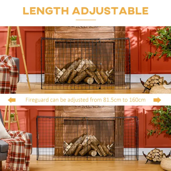 Buy Extendable Fire Guard Screen, Freestanding Fire Screen Spark Guard, Folding Fireplace Cover, Wire Mesh, 81.5-160cm, Black, 4 image