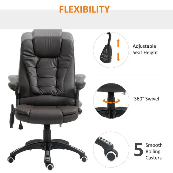 Buy Executive Office Chair with Massage and Heat, High Back PU Leather Massage Office Chair with Adjustable Height, Brown, 5 image