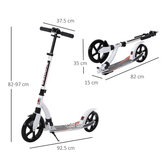 Buy Foldable Kick Scooter with Double Shock Absorption and Big Wheels, Height Adjustable Aluminium Frame Big Wheel Scooter for 14+ Teens Adult - White, 3 image