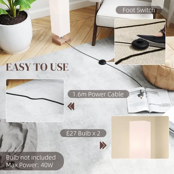 Buy Floor Lamp, 120cm Standing Lamp with Linen Lampshade, Standard Light with Pine Wood Base for Living Room, Bedroom (Bulbs Not Included), 6 image