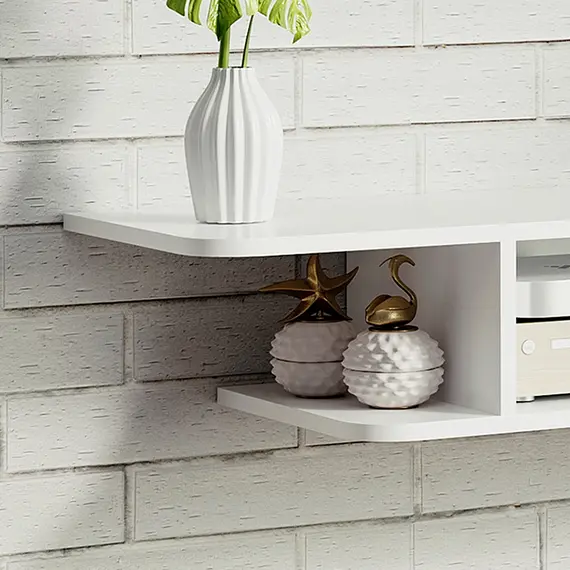 Buy Floating TV Unit Stand for TVs up to 40", Wall Mounted Media Console with Storage Shelf, Entertainment Center, White, Colour: White, 7 image