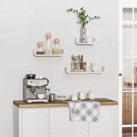 Buy Floating Shelves, Set of 3 Wall Shelf, Shelves for Wall Invisible Mounting, Bedroom Living Room, White, 5 image