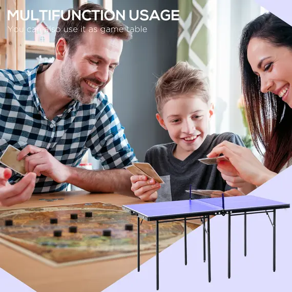 Buy Folding 5ft Mini Compact Table Tennis Top Ping Pong Table Set Professional Net Games Sports Training Play Blue, 6 image