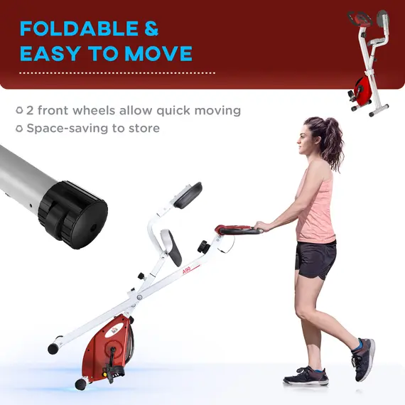 Buy Folding Exercise Bike, Fitness Bicycle Indoor Trainer, 8-Level Magnetic Resistance Adjustable, with LCD Monitor, Pulse Sensor, Red, 6 image
