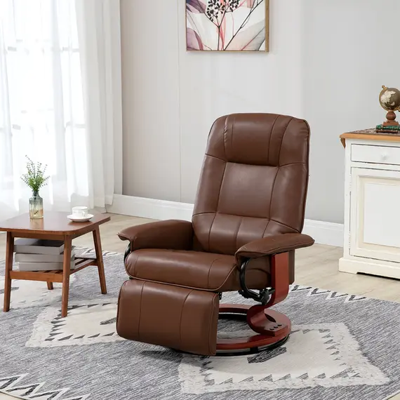 Buy Faux Leather Armchair, with 145° Reclining Back and Footrest - Brown, 2 image