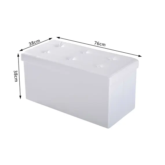 Buy Folding Faux Leather Storage Cube Ottoman Bench Seat PU Rectangular Footrest Stool Box (Cream White), 3 image