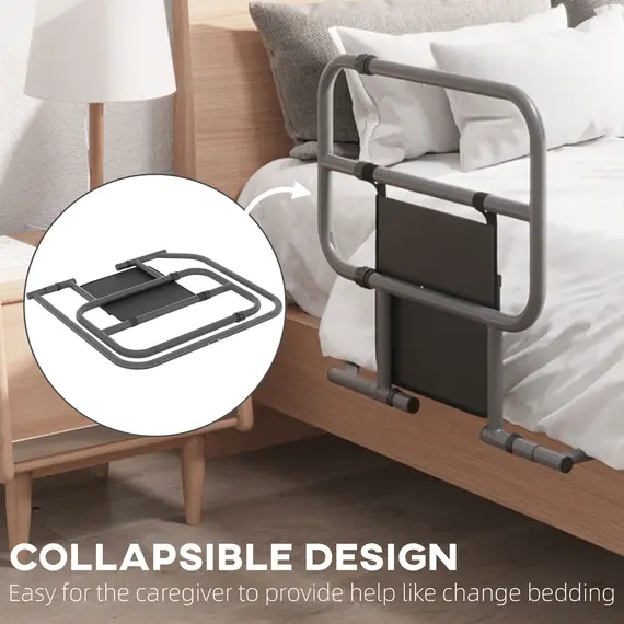 Buy Folding Bed Rail for Elderly Adults, Bed Assist Rail with Storage Pocket for Disabled, Pregnant, Black, 4 image