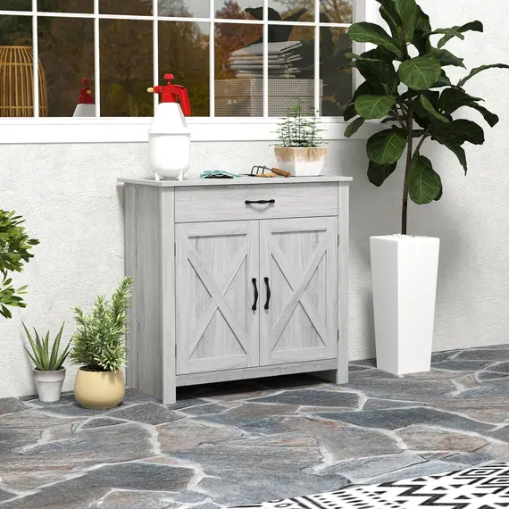 Buy Farmhouse Barn Door Sideboard Storage Cabinet Coffee Bar for LIVING Room - Grey Grain, 2 image