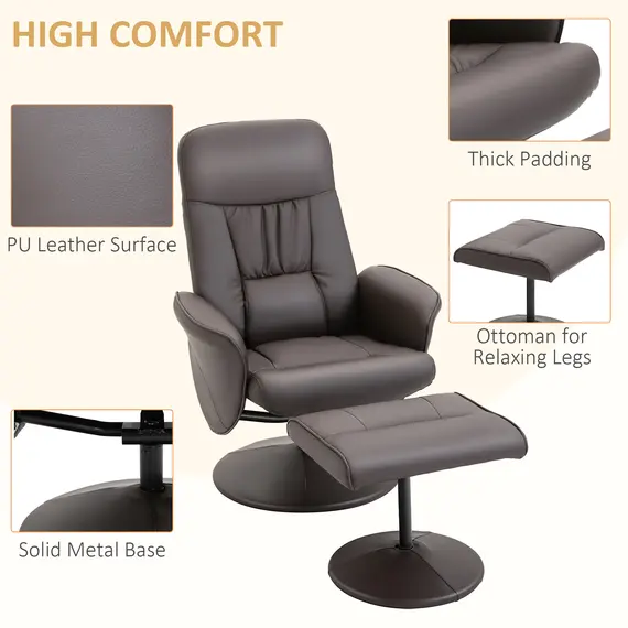 Buy Executive Recliner Chair High Back and Footstool Armchair Lounge Seat Brown, 6 image