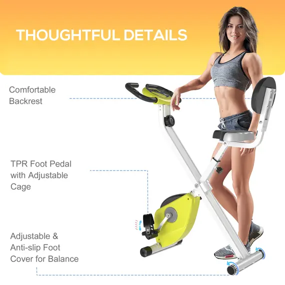 Buy Folding Exercise Bike, Fitness Bicycle Indoor Trainer, 8-Level Magnetic Resistance Adjustable, with LCD Monitor, Pulse Sensor, Yellow, 5 image
