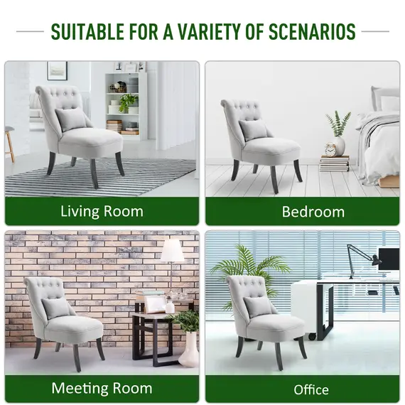 Buy Fabric Single Sofa Dining Chair Tub Chair Upholstered W/ Pillow Solid Wood Leg Home Living Room Furniture Grey, 5 image