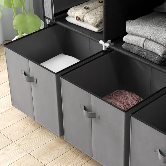 Buy Fabric Wardrobe for Bedroom, Portable Wardrobe with 5 Shelves, 2 Hanging Rails and 3 Fabric Drawers, Foldable Closet, 125 x 43 x 162.5cm, Dark Grey, 9 image