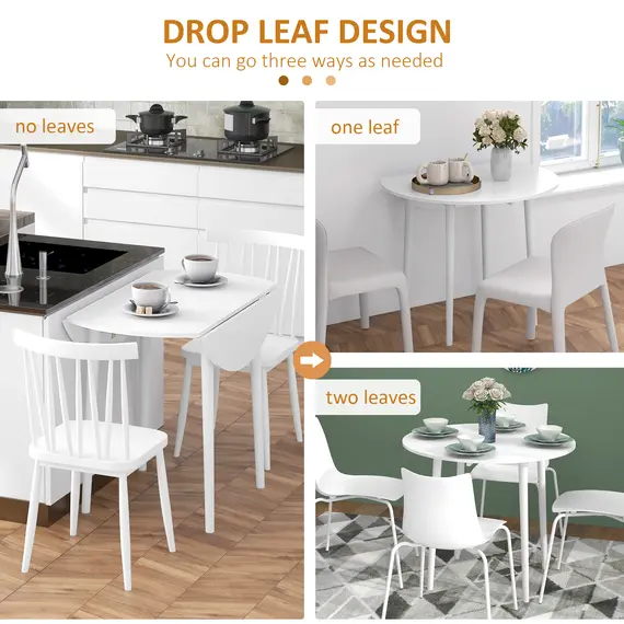 Buy Folding Dining Table for 4, Round Drop Leaf Table, Modern Space Saving Small Kitchen Table with Wood Legs for Dining Room, White, 4 image