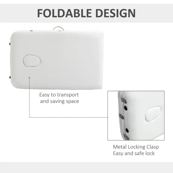 Buy Foldable Massage Bed Portable Table, 3-Section Aluminium Foldable Beauty Couch, Professional Salon Spa Table with Headrest Support and Carry Bag, 60 cm Width, White, Colour: White, 7 image