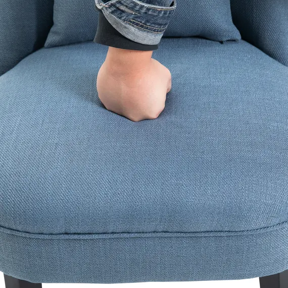 Buy Fabric Single Sofa Dining Chair Tub Chair Upholstered W/ Pillow Solid Wood Leg Home Living Room Furniture Blue, 8 image