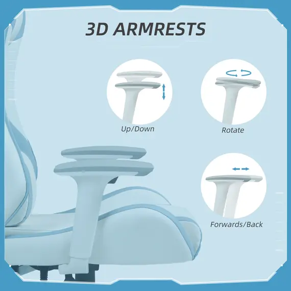 Buy Faux Leather Colour Block Gaming Chair, with 135° Reclining Back - Blue/White, 6 image