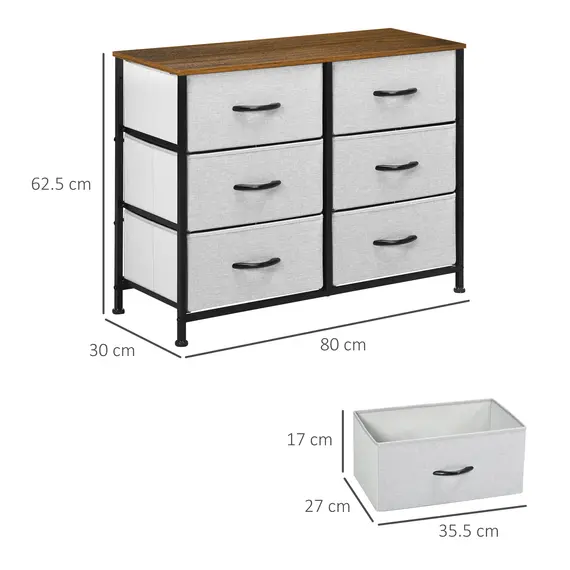 Buy Fabric Chest of Drawers, Storage Drawers, Industrial Bedroom Dresser with 6 Fabric Drawers, Steel Frame and Wooden Top for Nursery, Living Room, Hallway, Grey, 3 image