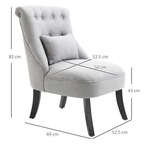 Buy Fabric Single Sofa Dining Chair Tub Chair Upholstered W/ Pillow Solid Wood Leg Home Living Room Furniture Grey, 3 image
