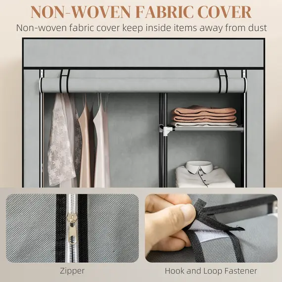 Buy Fabric Wardrobe, Portable Wardrobe with 6 Shelves, 1 Hanging Rail, Foldable Closets, 103 x 43 x 162.5 cm, Light Grey, 5 image