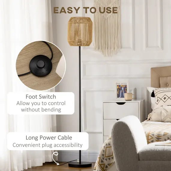 Buy Farmhouse Standing Lamp, Floor Lamps with Hand Woven Rattan Lampshade for Living Room, 5 image