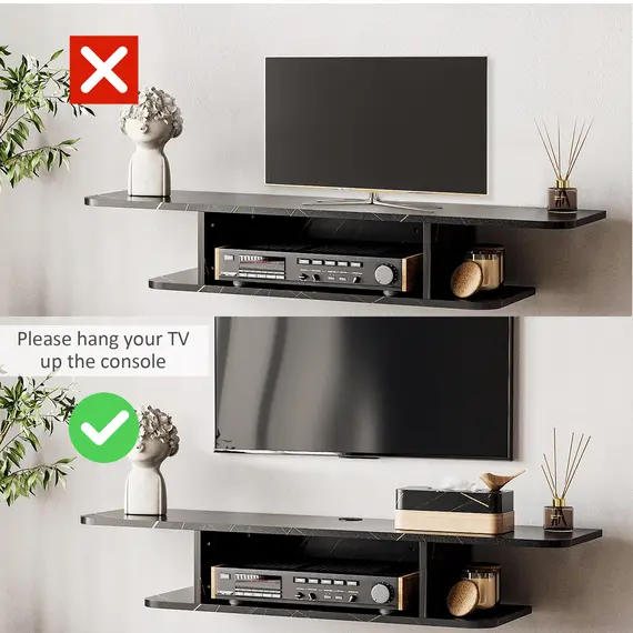 Buy Floating TV Unit Stand for TVs up to 40", Wall Mounted Media Console with Storage Shelf, Entertainment Center, Black, Colour: Black, 5 image