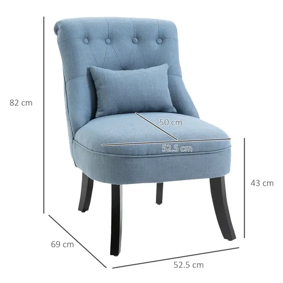 Buy Fabric Single Sofa Dining Chair Tub Chair Upholstered W/ Pillow Solid Wood Leg Home Living Room Furniture Blue, 3 image