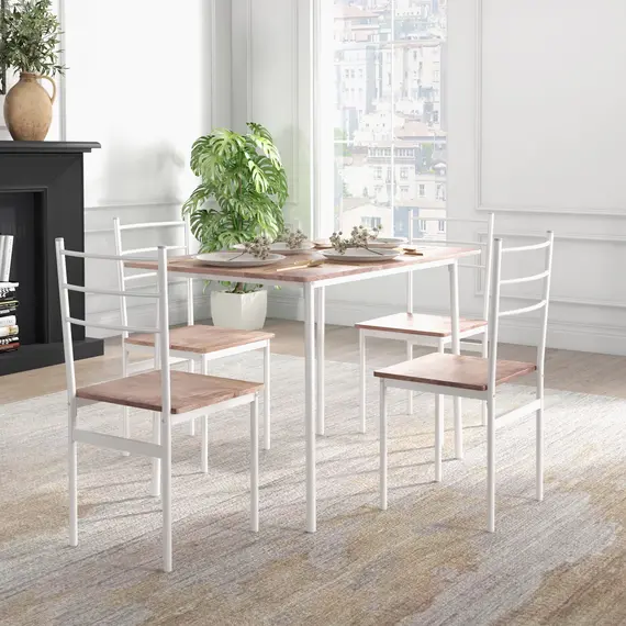 Buy Five-Piece Compact Dining Table and Chairs Set - Brown/White, 7 image