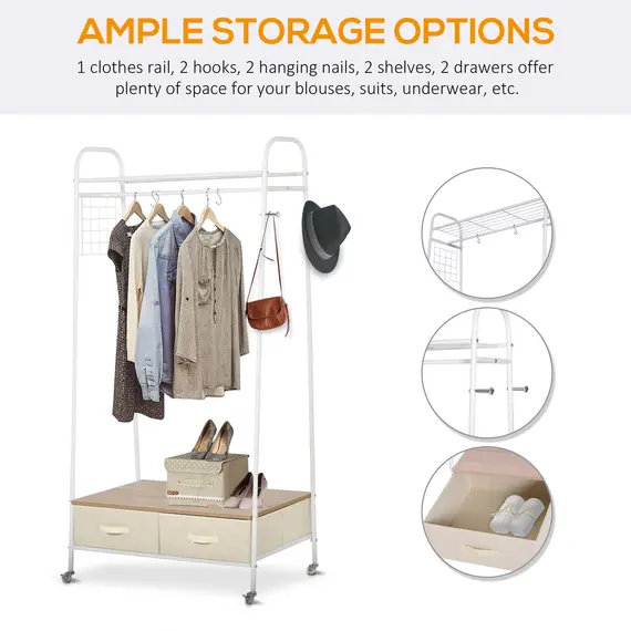 Buy Entrance Coat Rack Rail Clothes Stand Garment Storage Hanger Shelf   Organiser 2 Drawers, 4 image