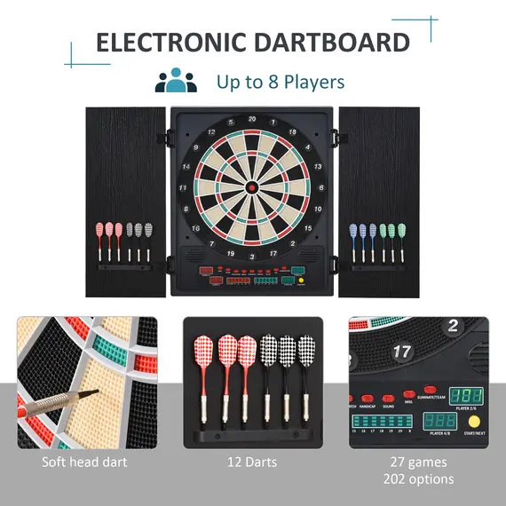 Buy Electronic Dartboard Set, 27 Games Modes and 202 Variations, LED & 12 Soft Tip Darts and Cabinet to Storage, Ready-to-Play Multi-Game Option Darts Machine, 4 image